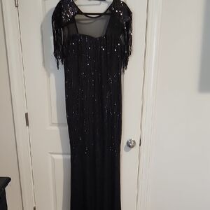 Black Maxi Gown with Sheer Illusion Neckline for Cocktail